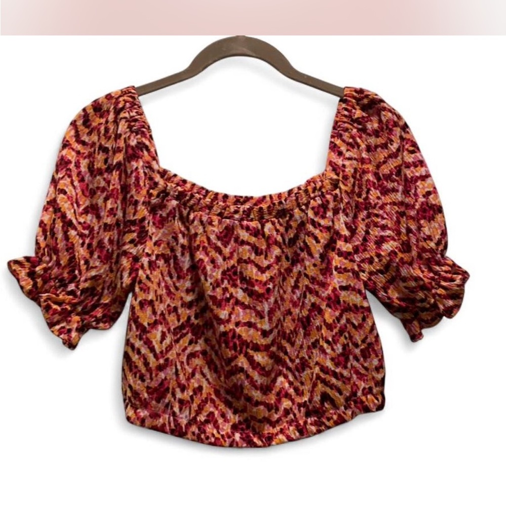 Abstract Bar III Multi-Color Smocked Bardot Puff Sleeve Crop Top size S